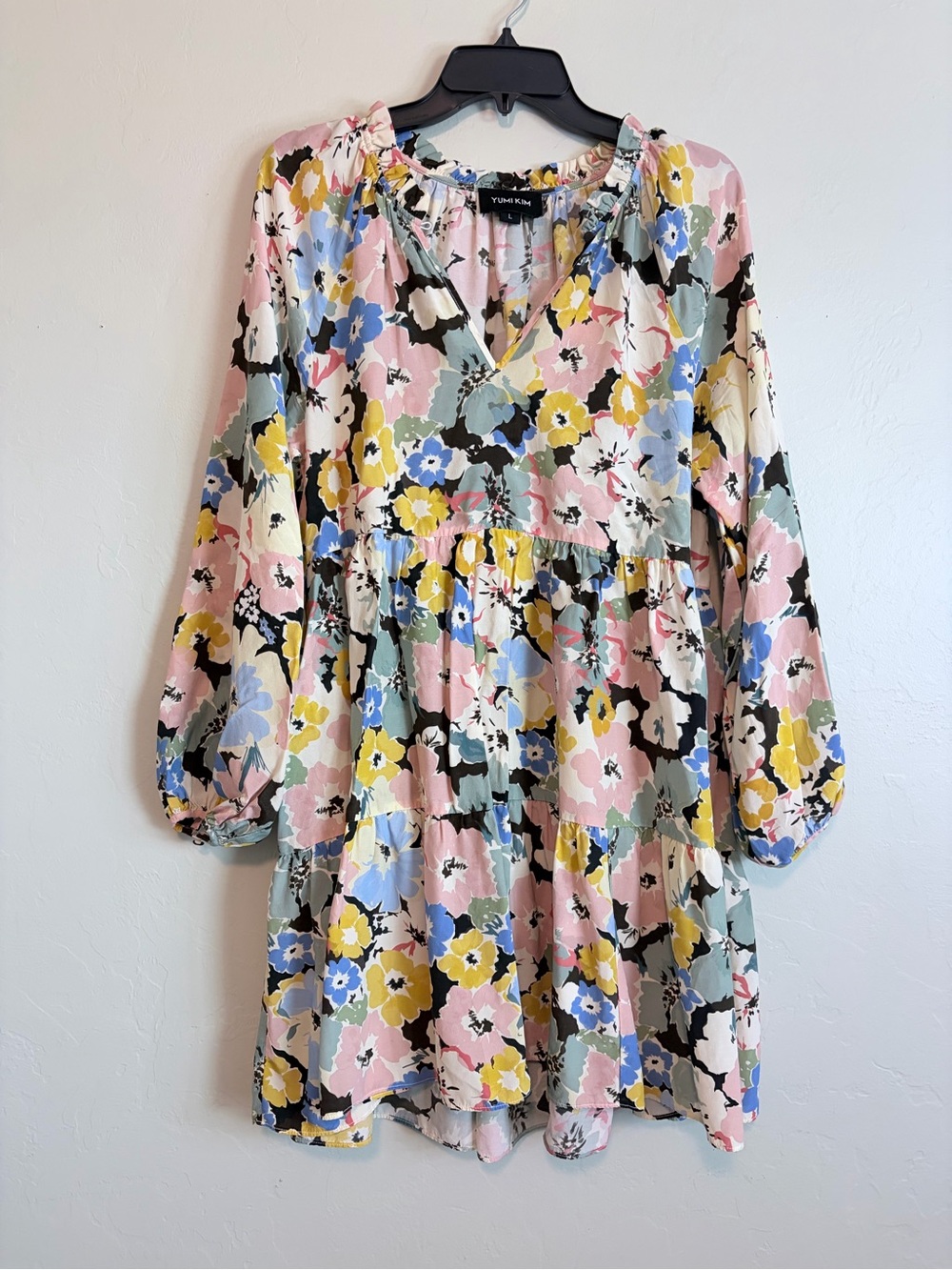 Yumi Kim Pastel Floral Tiered Long-Sleeve Dress in Pink, Yellow & Blue